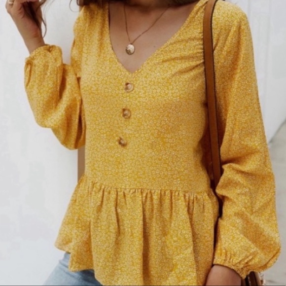 Mustard and White Floral Top